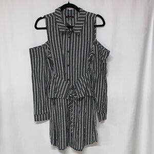 Gray and White Striped Cold Shoulder Dress